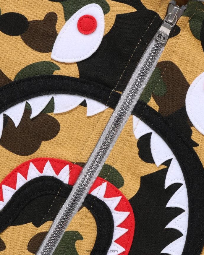 niños A Bathing Ape 1st sudadera con capucha y cremallera con parche de tiburón camuflado 288PLL1500 amarillo