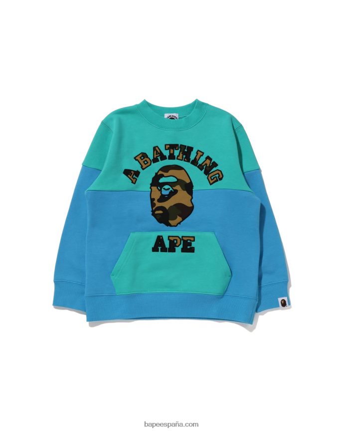 niños A Bathing Ape Cuello redondo con bloques de color y parche universitario 1st camo 288PLL1503 verde claro