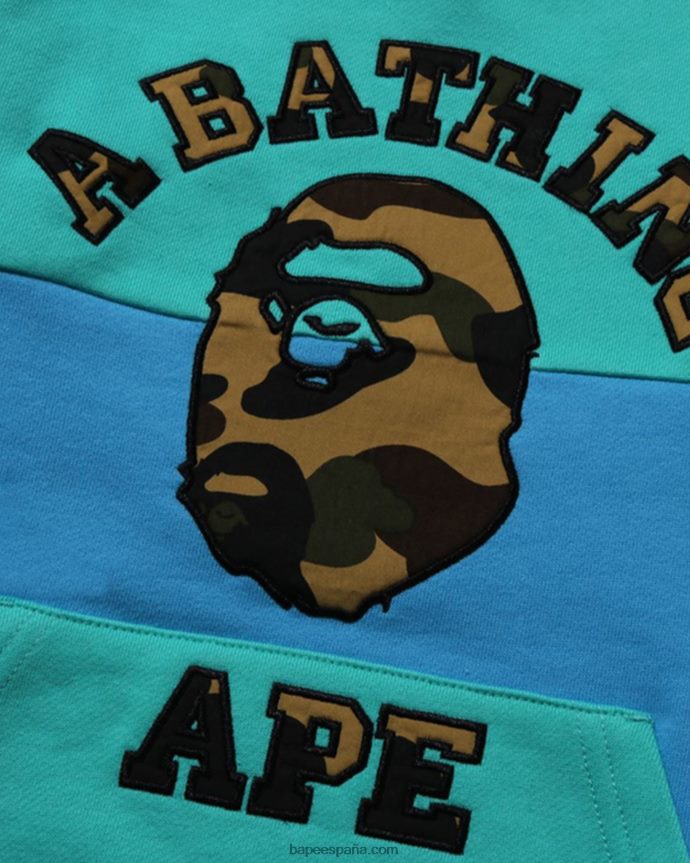 niños A Bathing Ape Cuello redondo con bloques de color y parche universitario 1st camo 288PLL1503 verde claro