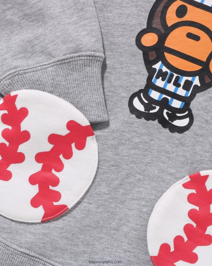 niños A Bathing Ape bebé milo béisbol sudadera con capucha 288PLL1556 gris