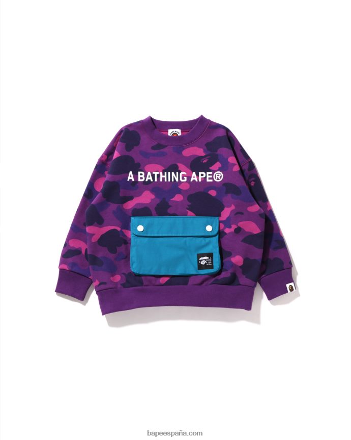 niños A Bathing Ape color camuflaje bolsillo ajuste holgado cuello redondo jr 288PLL1634 púrpura