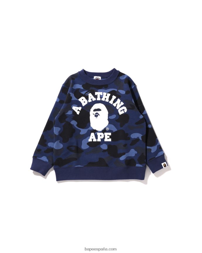 niños A Bathing Ape cuello redondo universitario de camuflaje de color 288PLL1645 Azul marino