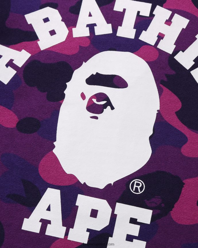 niños A Bathing Ape cuello redondo universitario de camuflaje de color 288PLL1646 púrpura
