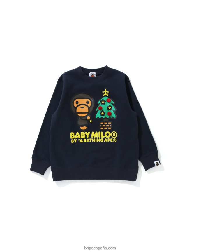 niños A Bathing Ape sudadera baby milo con cuello redondo y árbol de navidad 288PLL1785 azul oscuro