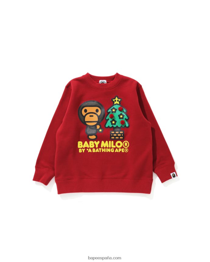 niños A Bathing Ape sudadera baby milo con cuello redondo y árbol de navidad 288PLL1786 rojo brillante