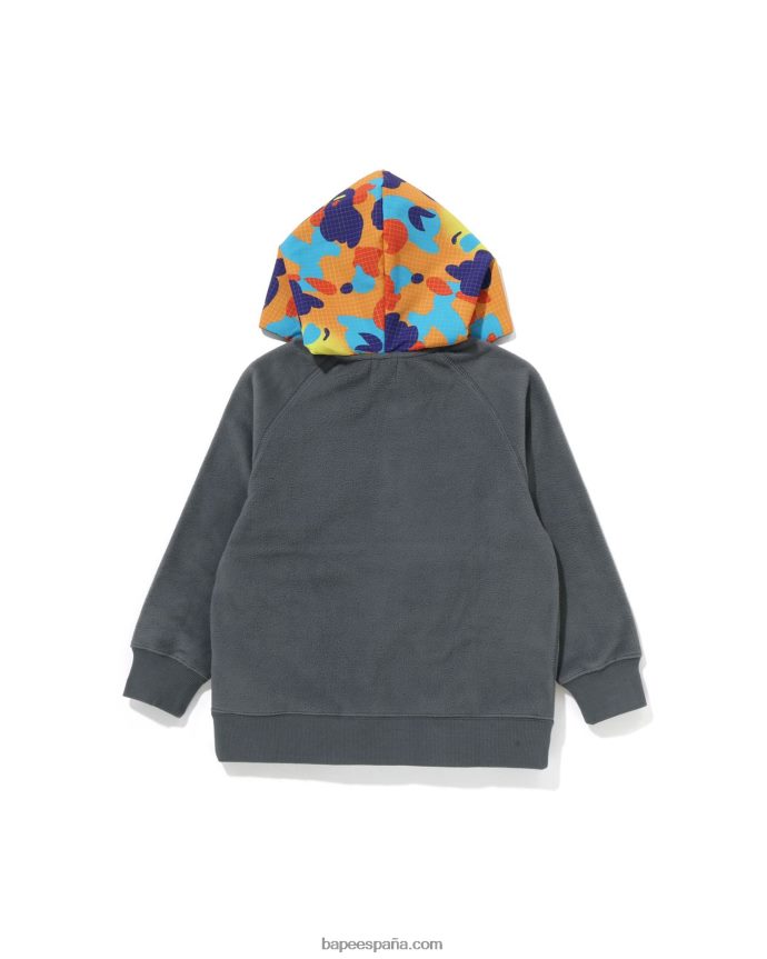 niños A Bathing Ape sudadera con capucha de forro polar con media cremallera y camuflaje de rejilla 288PLL1490 gris