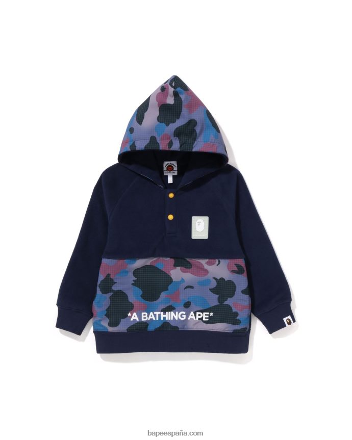 niños A Bathing Ape sudadera con capucha de forro polar con media cremallera y camuflaje de rejilla 288PLL1491 Azul marino