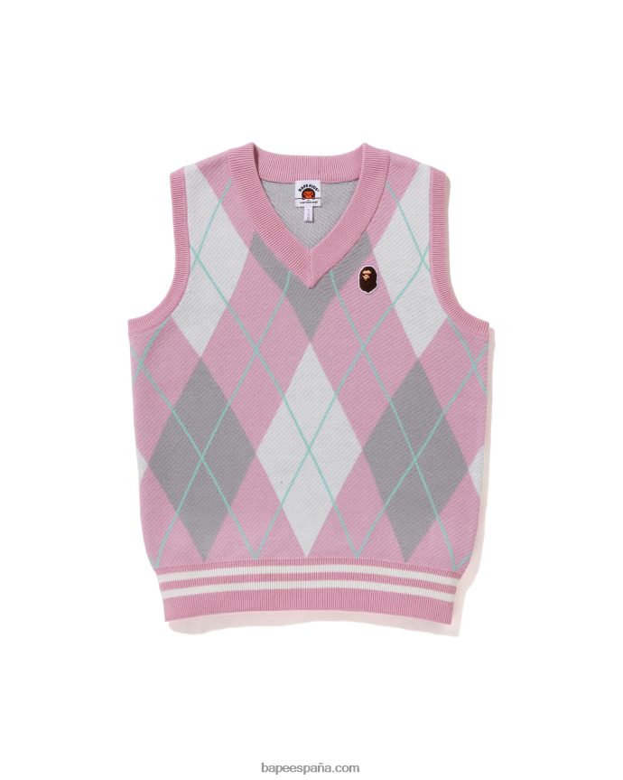 niños A Bathing Ape chaleco de punto de rombos con parche en la cabeza jr 288PLL1690 rosa
