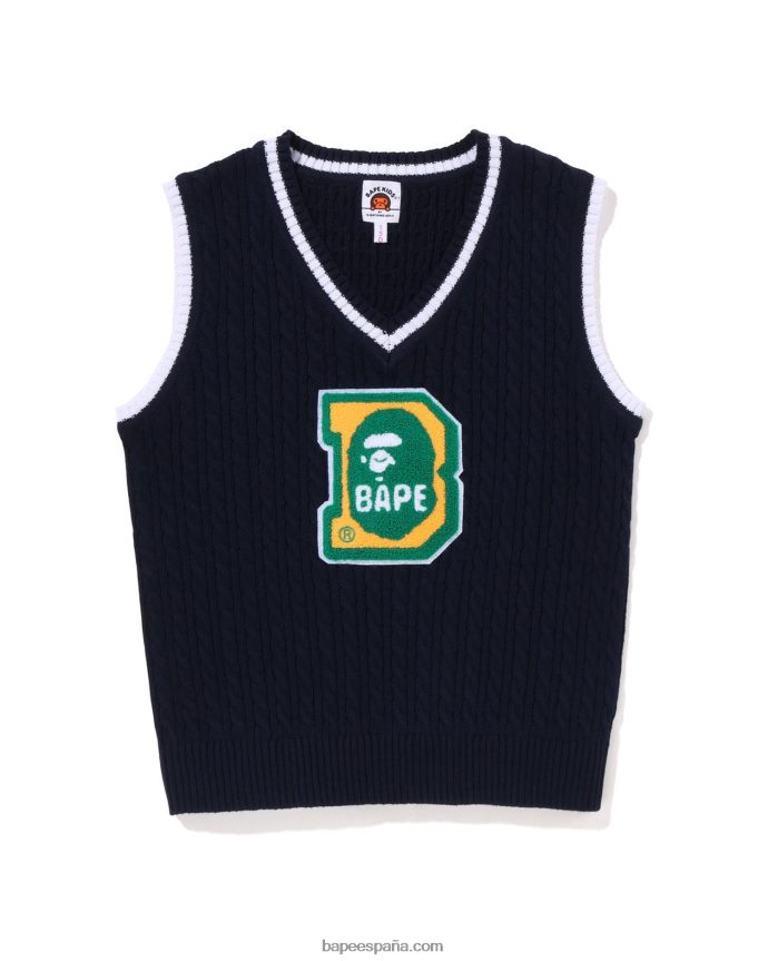niños A Bathing Ape chaleco head b patch cable knit jr 288PLL1437 Azul marino