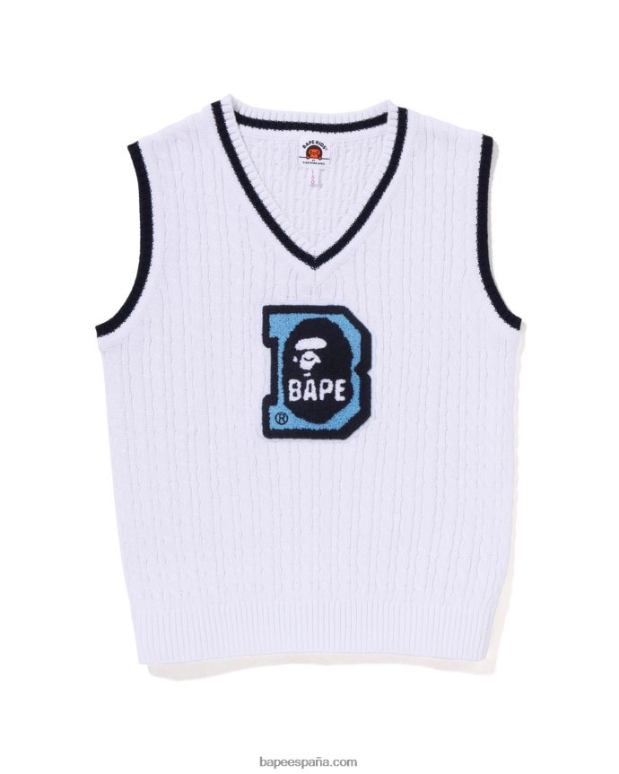 niños A Bathing Ape chaleco head b patch cable knit jr 288PLL1438 blanco