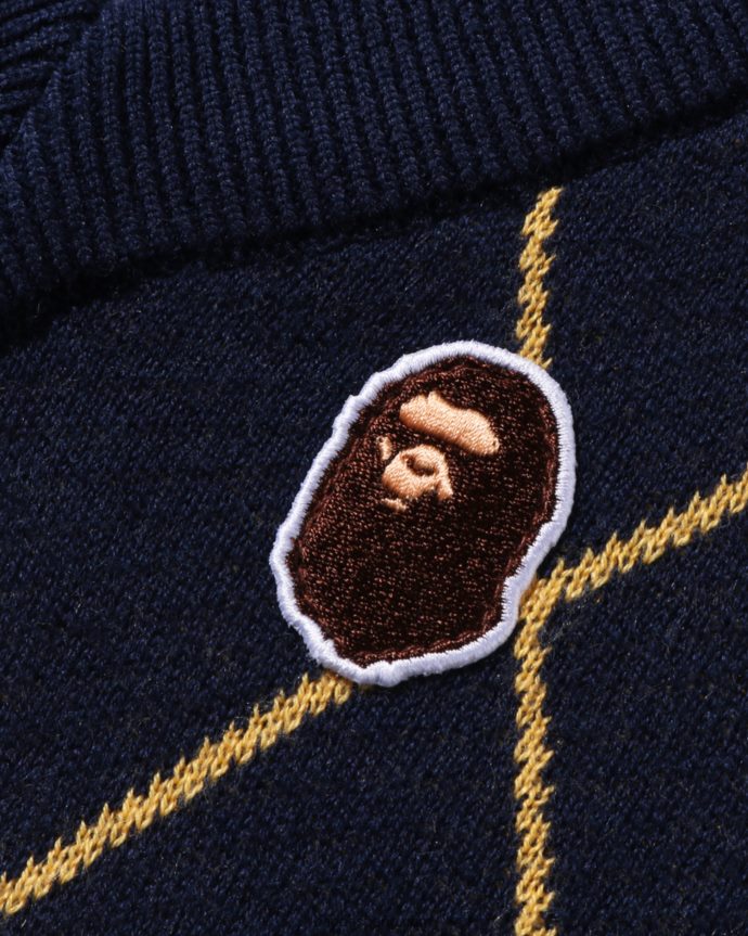 niños A Bathing Ape chaleco tejido de rombos con parche en la cabeza 288PLL1687 azul