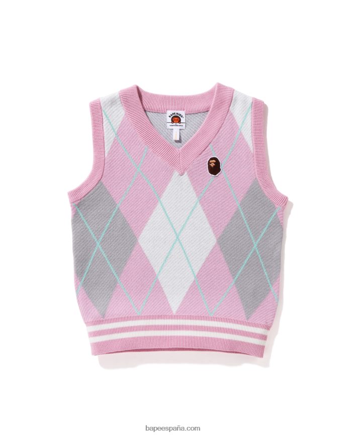 niños A Bathing Ape chaleco tejido de rombos con parche en la cabeza 288PLL1688 rosa