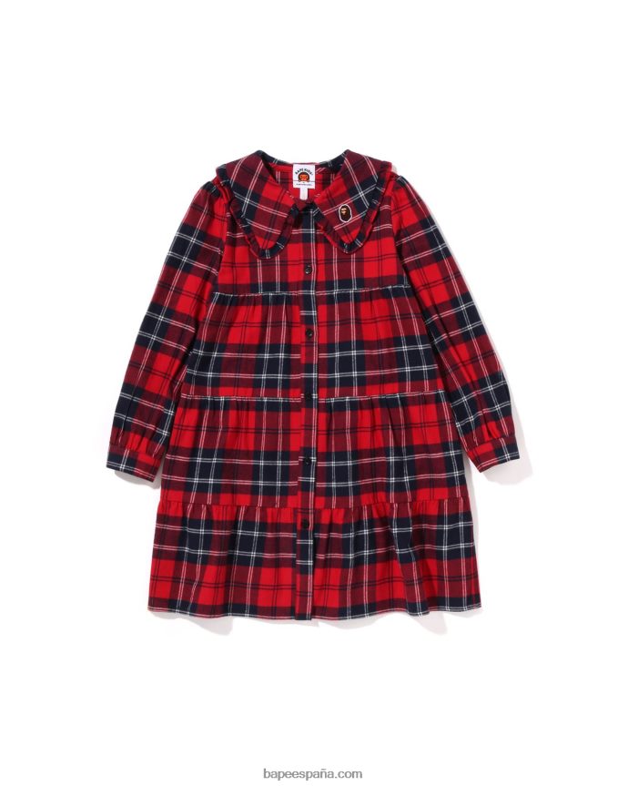niños A Bathing Ape una pieza de cuello grande a cuadros 288PLL1525 rojo brillante