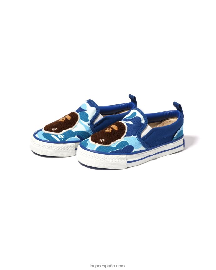 niños A Bathing Ape zapatillas sin cordones con parche de cabeza de camuflaje abc 288PLL1617 azul