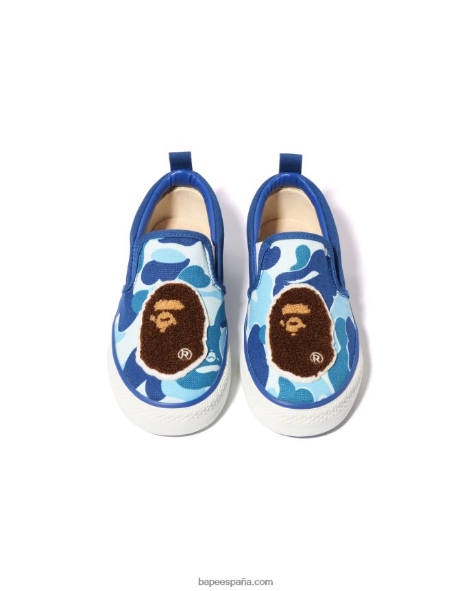 niños A Bathing Ape zapatillas sin cordones con parche de cabeza de camuflaje abc 288PLL1617 azul