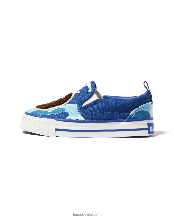 niños A Bathing Ape zapatillas sin cordones con parche de cabeza de camuflaje abc 288PLL1617 azul