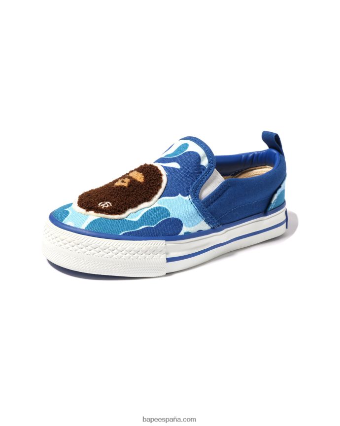 niños A Bathing Ape zapatillas sin cordones con parche de cabeza de camuflaje abc 288PLL1617 azul