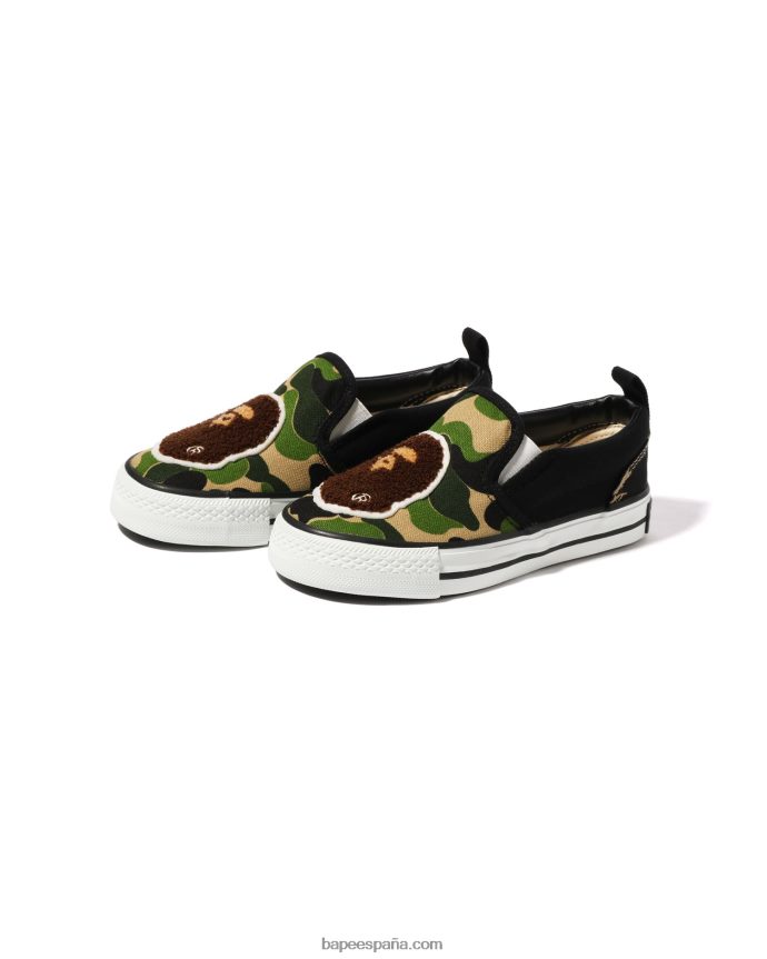niños A Bathing Ape zapatillas sin cordones con parche de cabeza de camuflaje abc 288PLL1618 ejercito verde